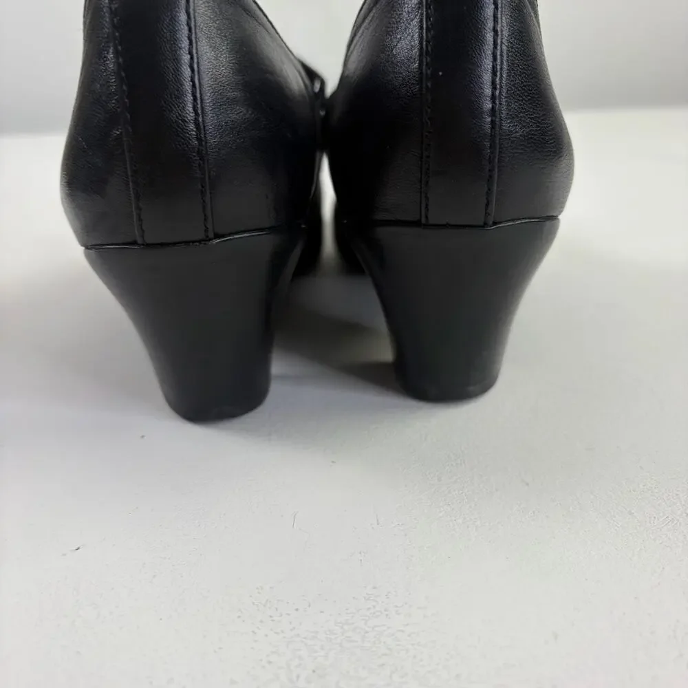 Munro Alicia Black Leather Double Strap Mary Jane Pumps Sz 7 Witchy Academia